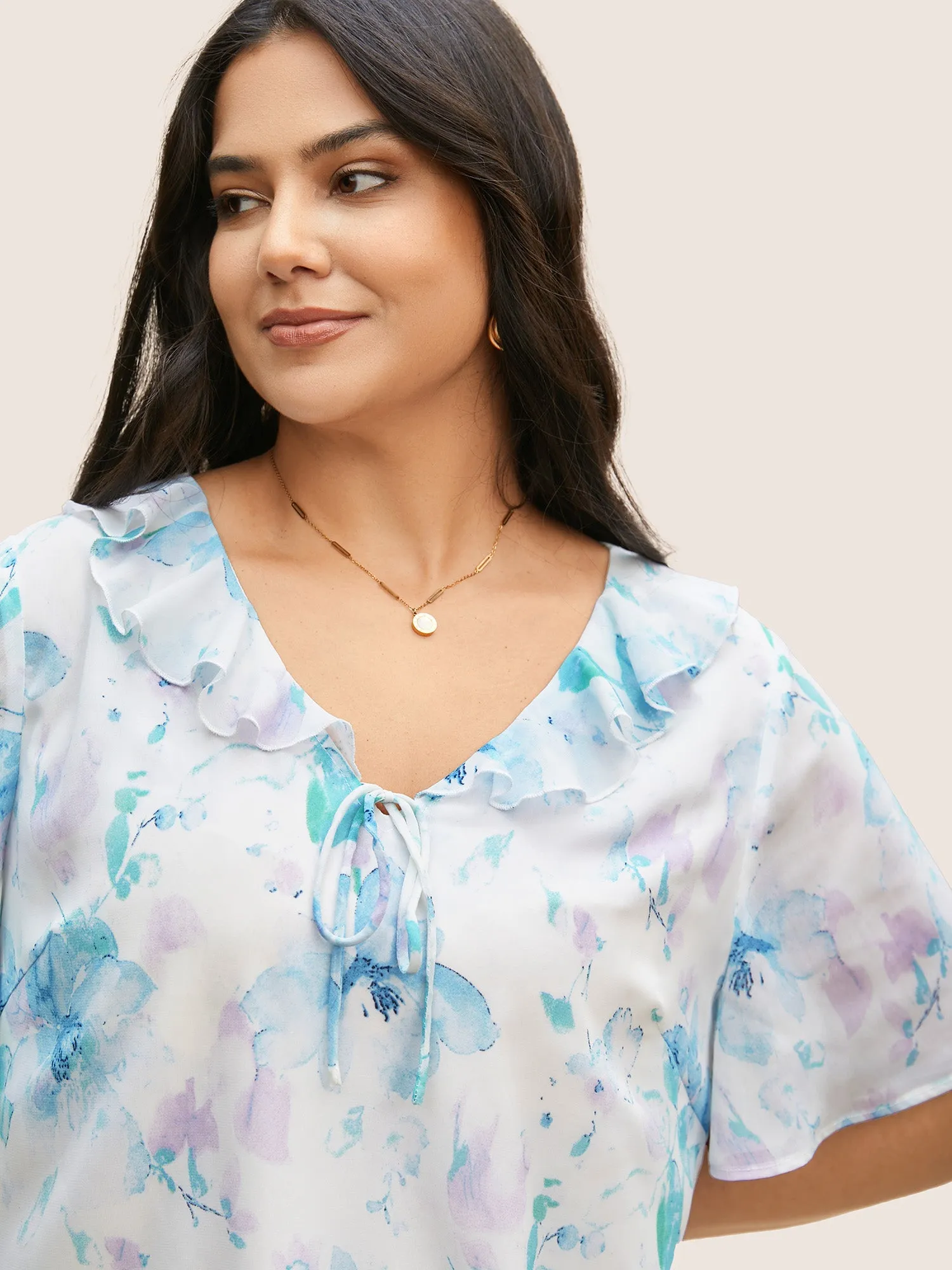 Lace Collar Floral Ruffle Trim Blouse sold by Bloomchic product image thumbnail 4