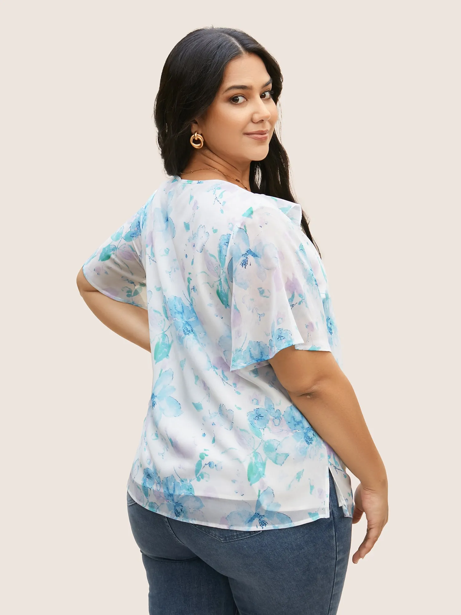 Lace Collar Floral Ruffle Trim Blouse sold by Bloomchic product image thumbnail 3