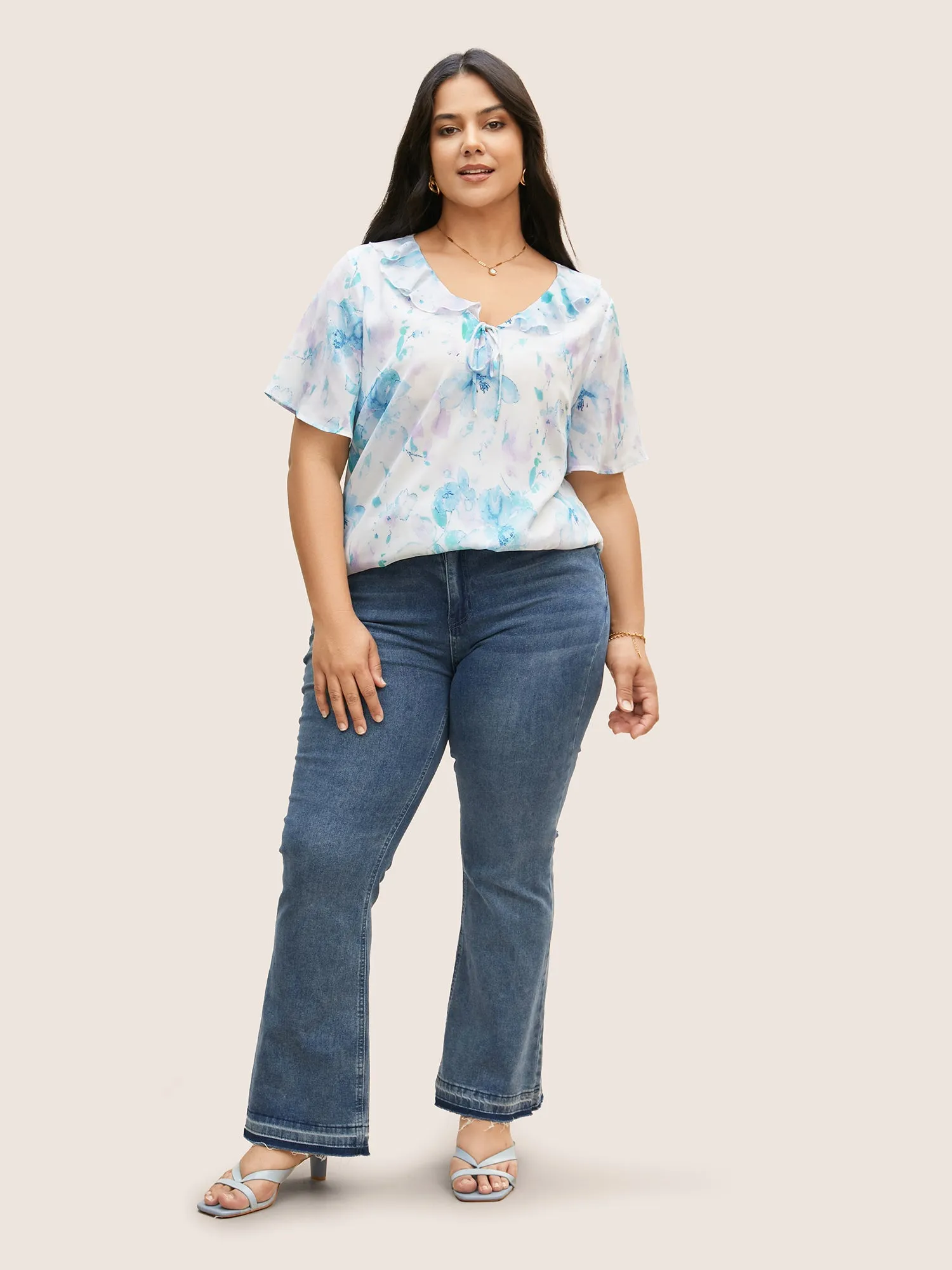 Lace Collar Floral Ruffle Trim Blouse sold by Bloomchic product image thumbnail 2