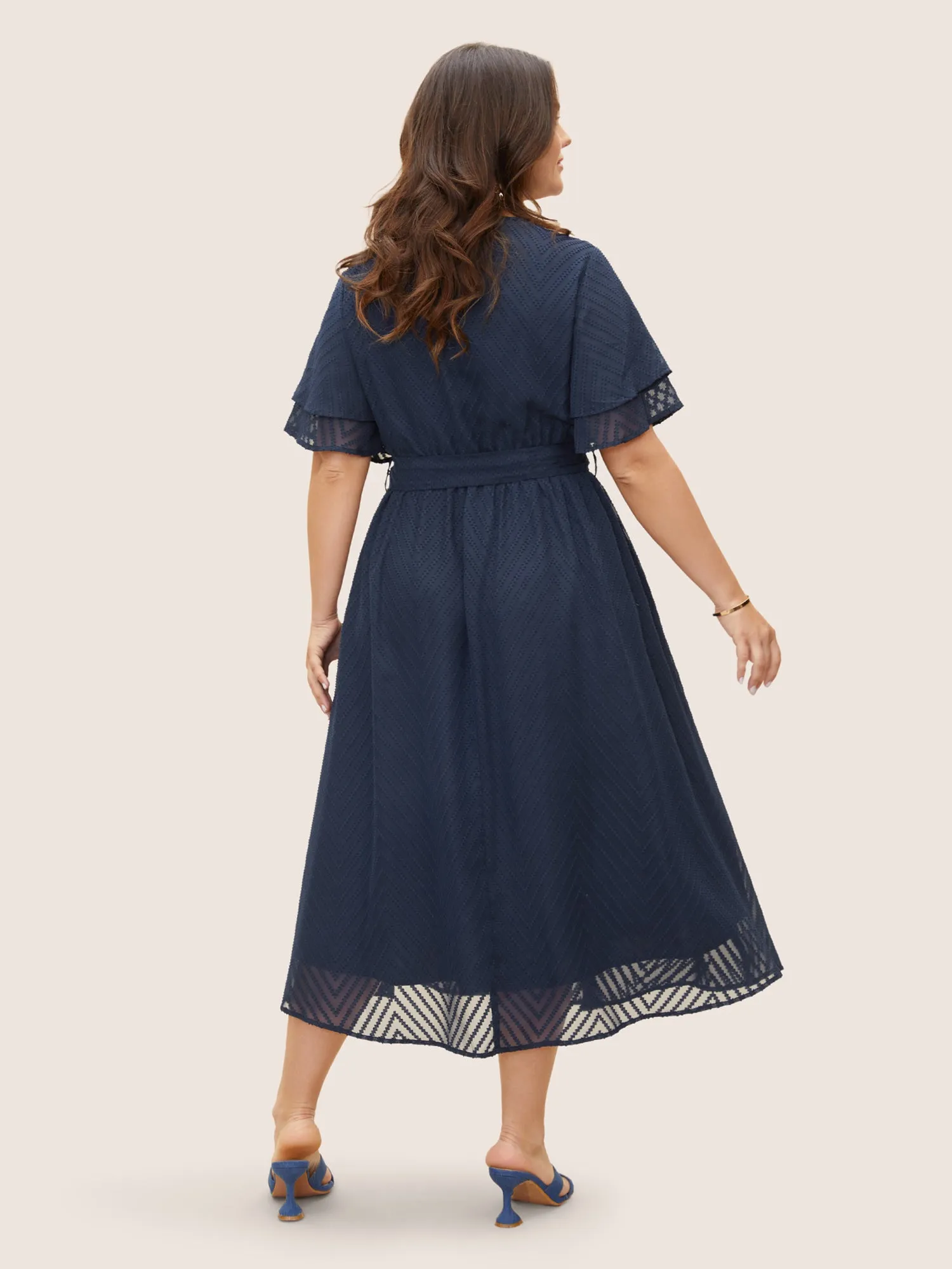 Texture Tiered Ruffle Sleeve See Through Dress sold by Bloomchic product image thumbnail 4