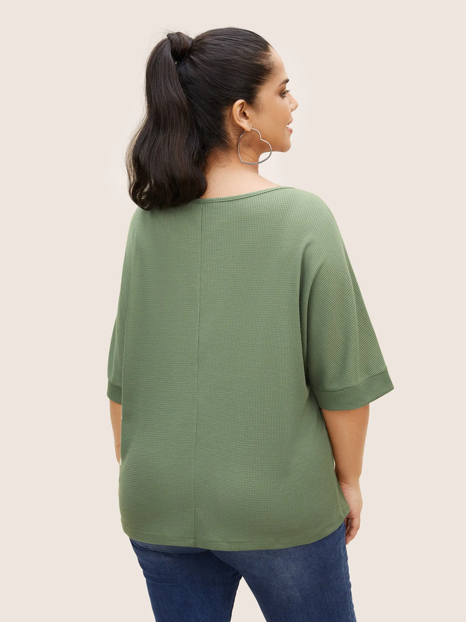Waffle Knit Boat Neck Dolman Sleeve T-shirt sold by Bloomchic product image thumbnail 2