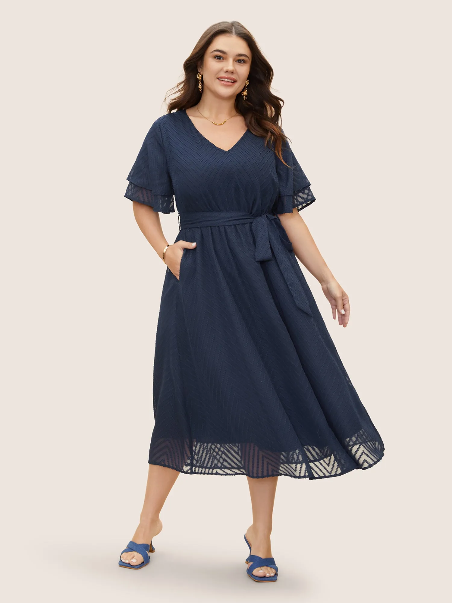 Texture Tiered Ruffle Sleeve See Through Dress sold by Bloomchic product image thumbnail 3