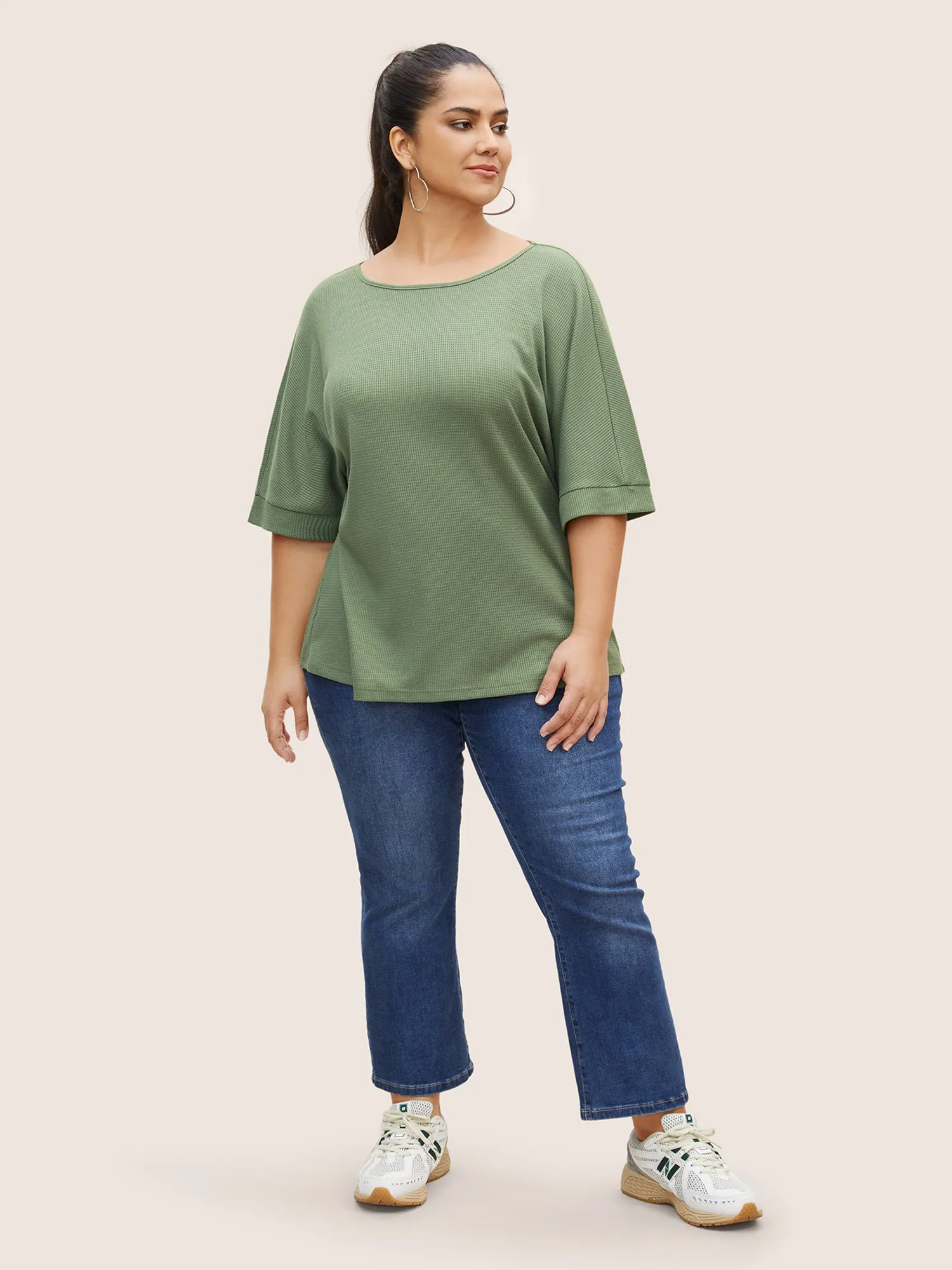 Waffle Knit Boat Neck Dolman Sleeve T-shirt sold by Bloomchic product image thumbnail 4