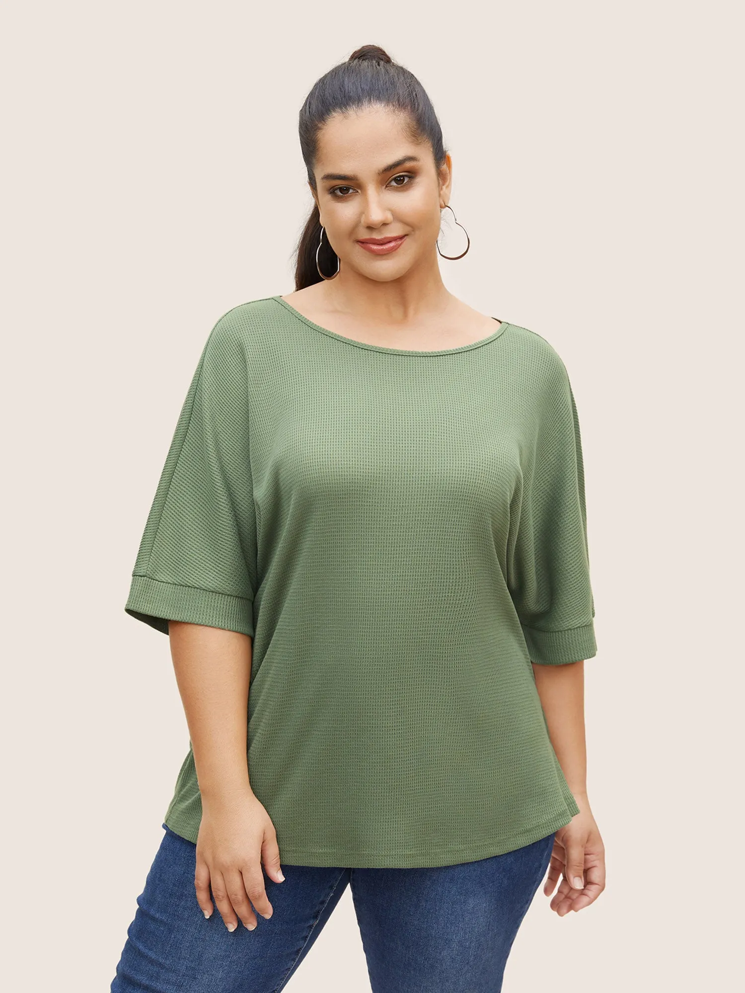 Waffle Knit Boat Neck Dolman Sleeve T-shirt sold by Bloomchic
