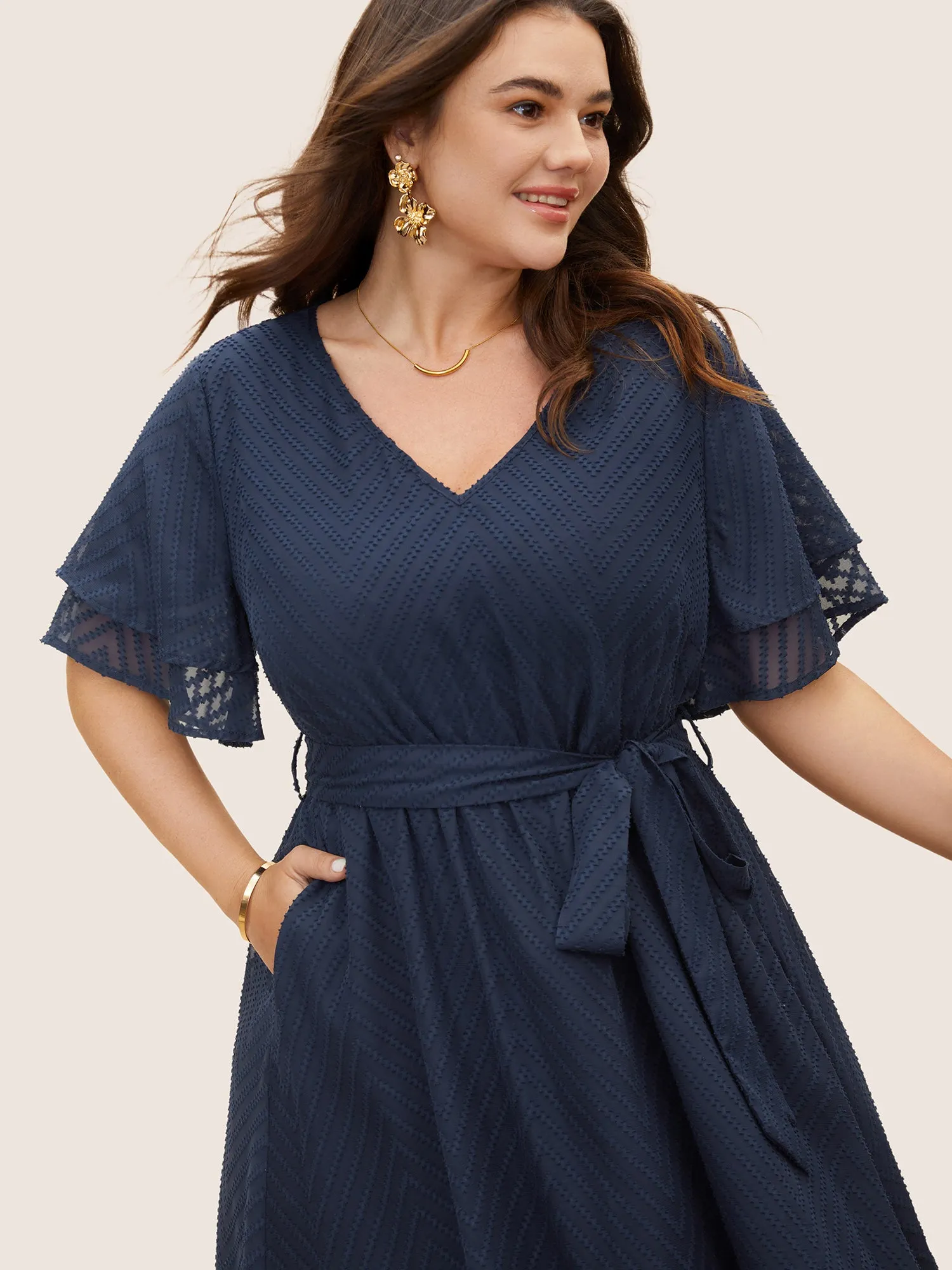 Texture Tiered Ruffle Sleeve See Through Dress sold by Bloomchic product image thumbnail 2