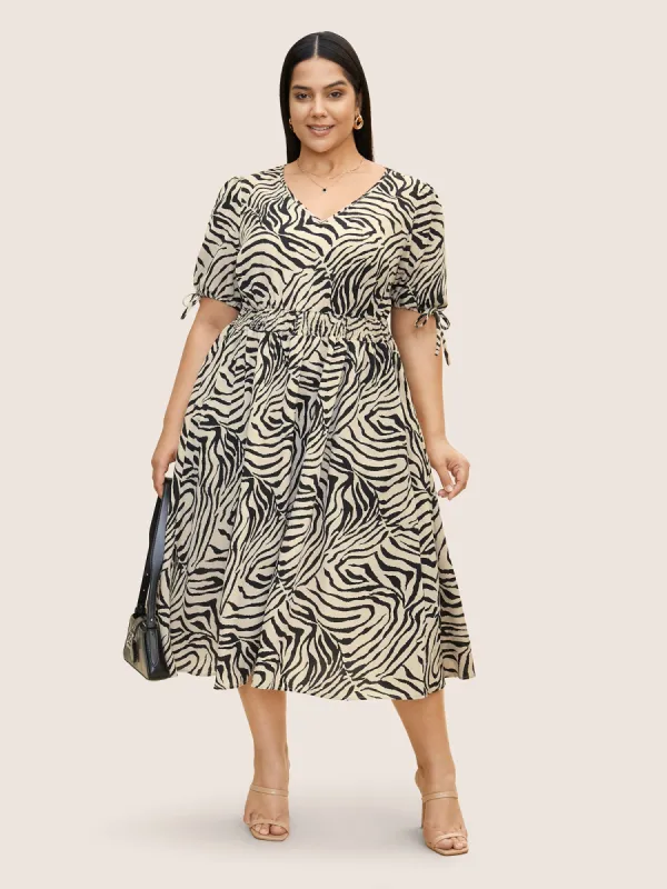 Zebra Print Elastic Waist Drawstring Sleeve Dress sold by Bloomchic