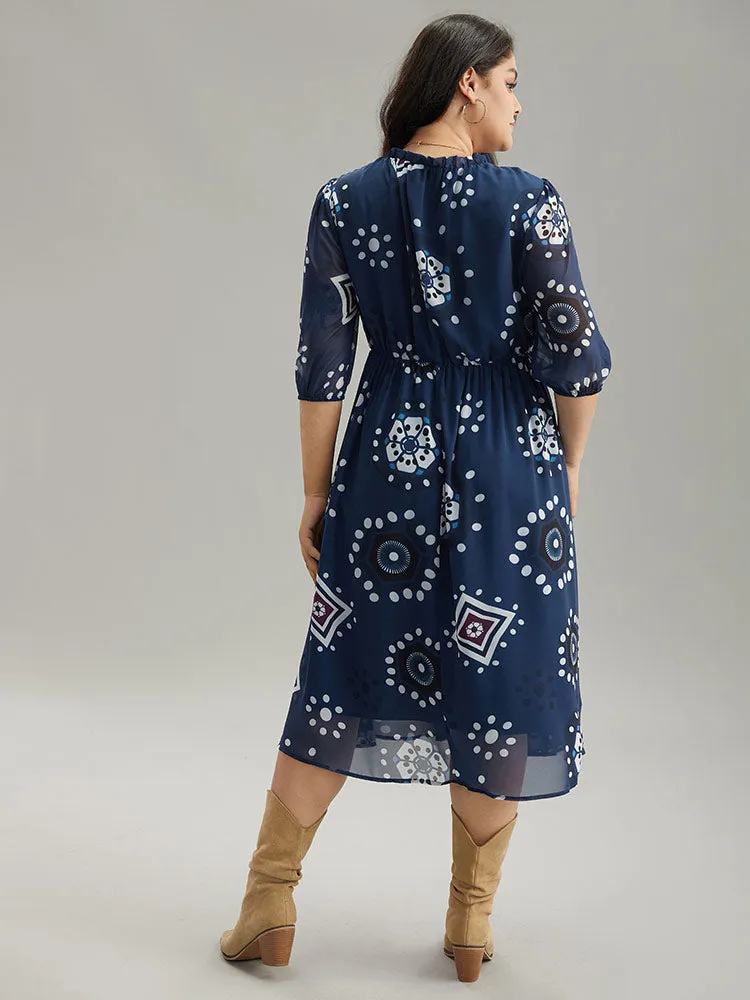 Geometric Mesh Stand Collar Frill Trim Dress sold by Bloomchic product image thumbnail 3