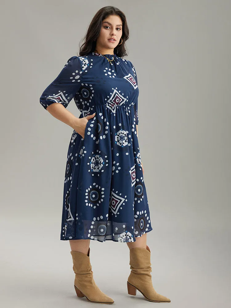 Geometric Mesh Stand Collar Frill Trim Dress sold by Bloomchic product image thumbnail 4