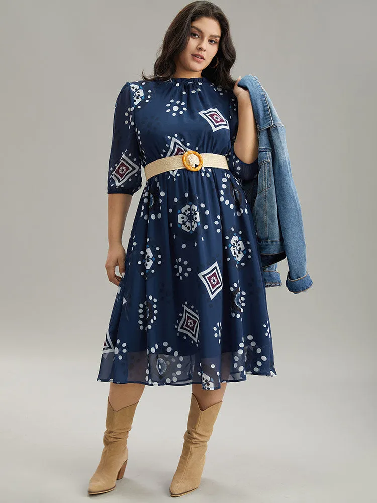 Geometric Mesh Stand Collar Frill Trim Dress sold by Bloomchic product image thumbnail 2