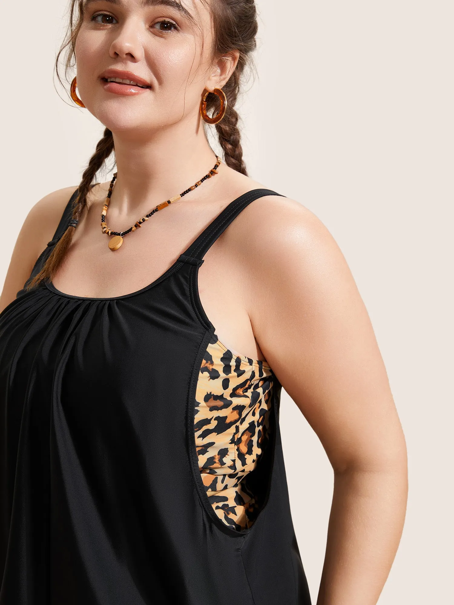 Patchwork Leopard Print Gathered Swim Top sold by Bloomchic product image thumbnail 4