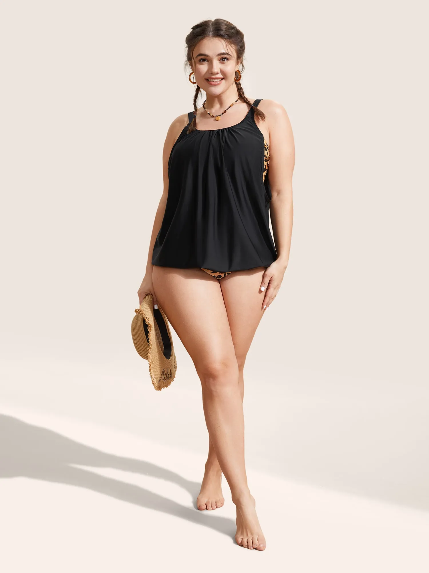 Patchwork Leopard Print Gathered Swim Top sold by Bloomchic product image thumbnail 3