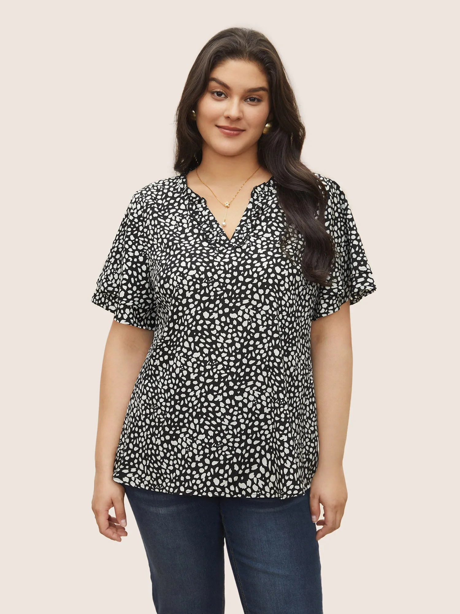 Leopard Print Tiered Ruffle Sleeve Blouse sold by Bloomchic