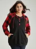 Plaid Texture Contrast Hooded Raglan Sleeve Sweatshirt sold by Bloomchic