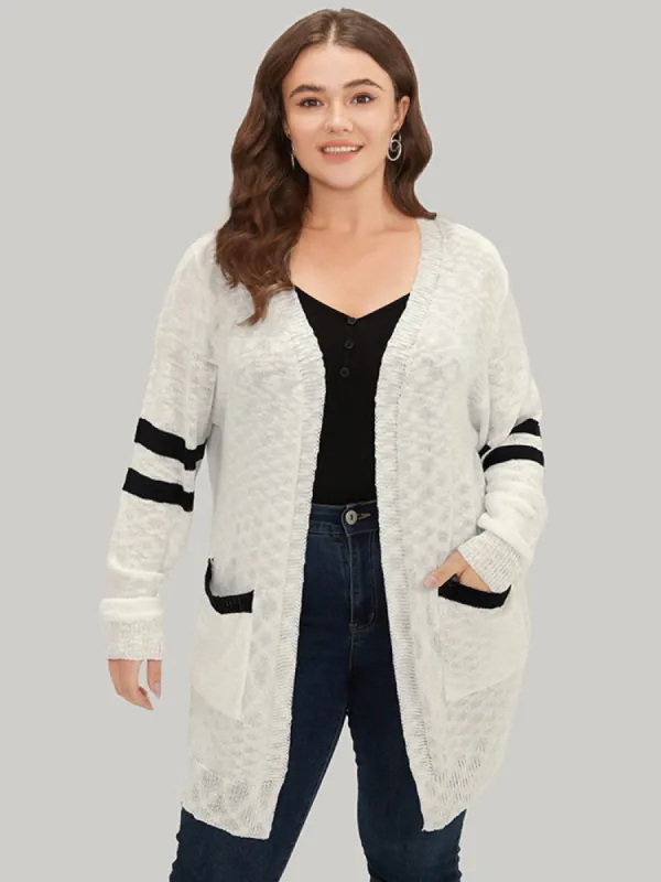 Contrast Patched Pocket Open Front Cardigan sold by Bloomchic