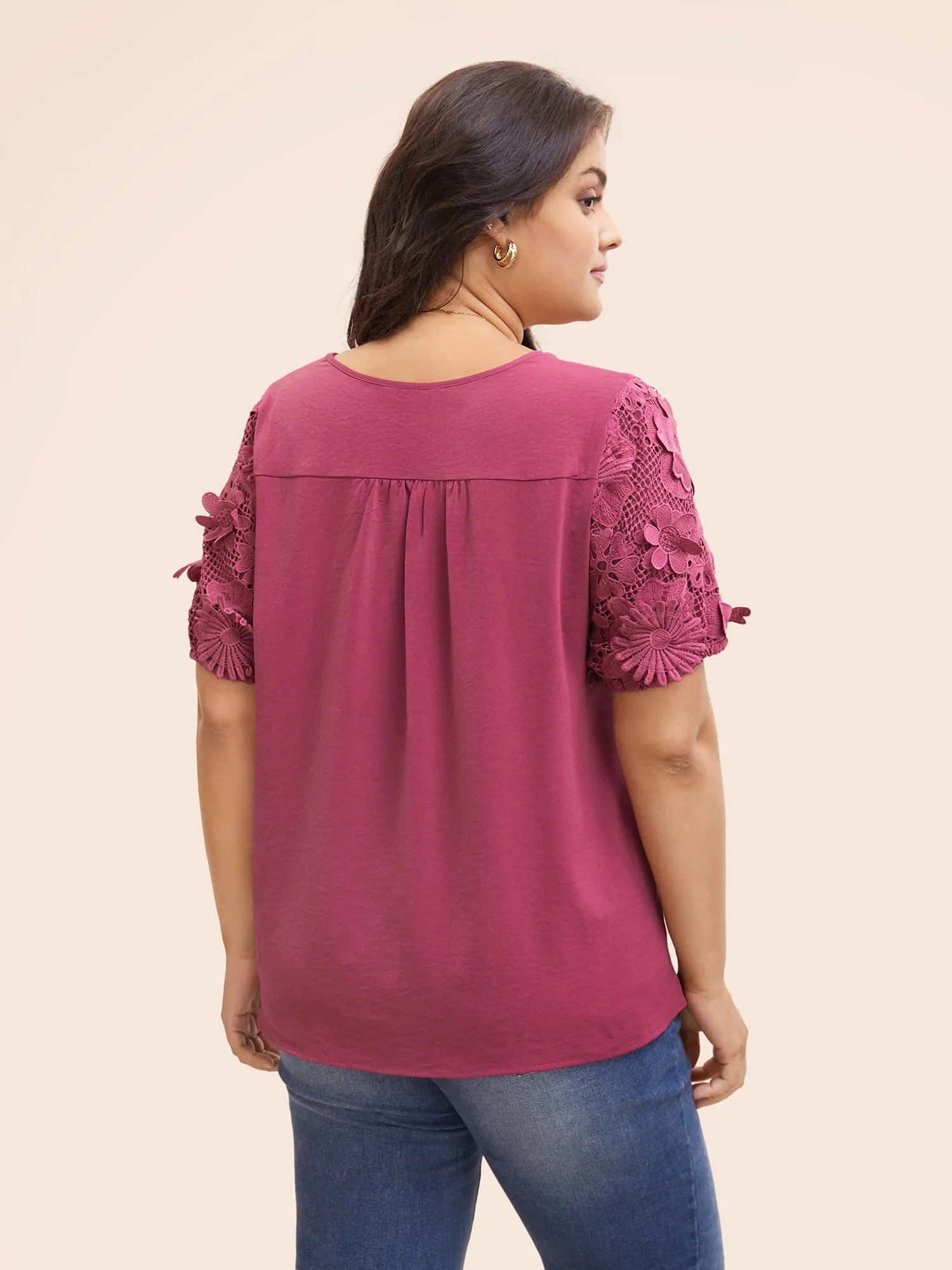 V Neck Lace Panel Slit Hem Blouse sold by Bloomchic product image thumbnail 4