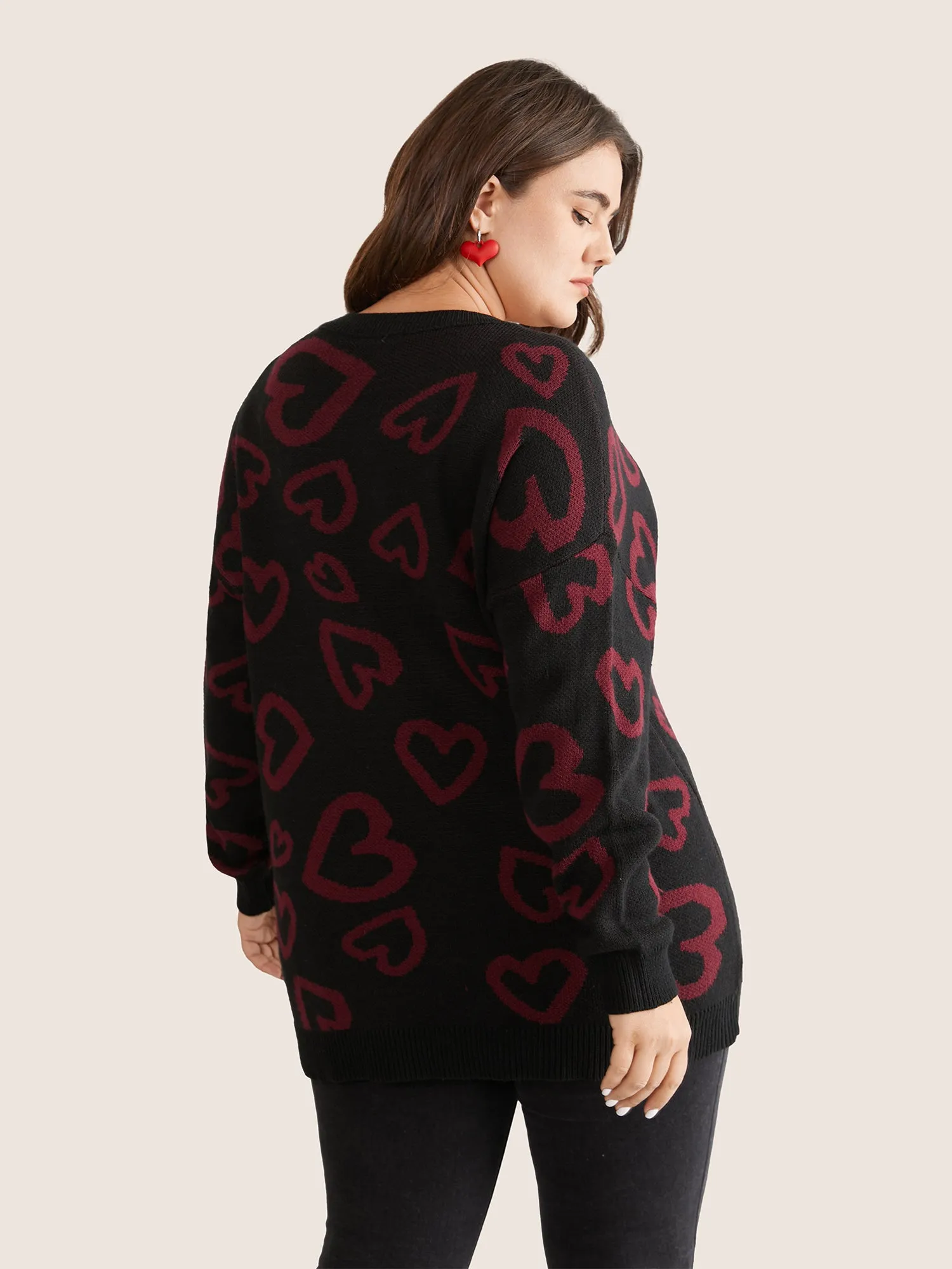 Heart Jacquard Contrast Drop Shoulder Pullover sold by Bloomchic product image thumbnail 4