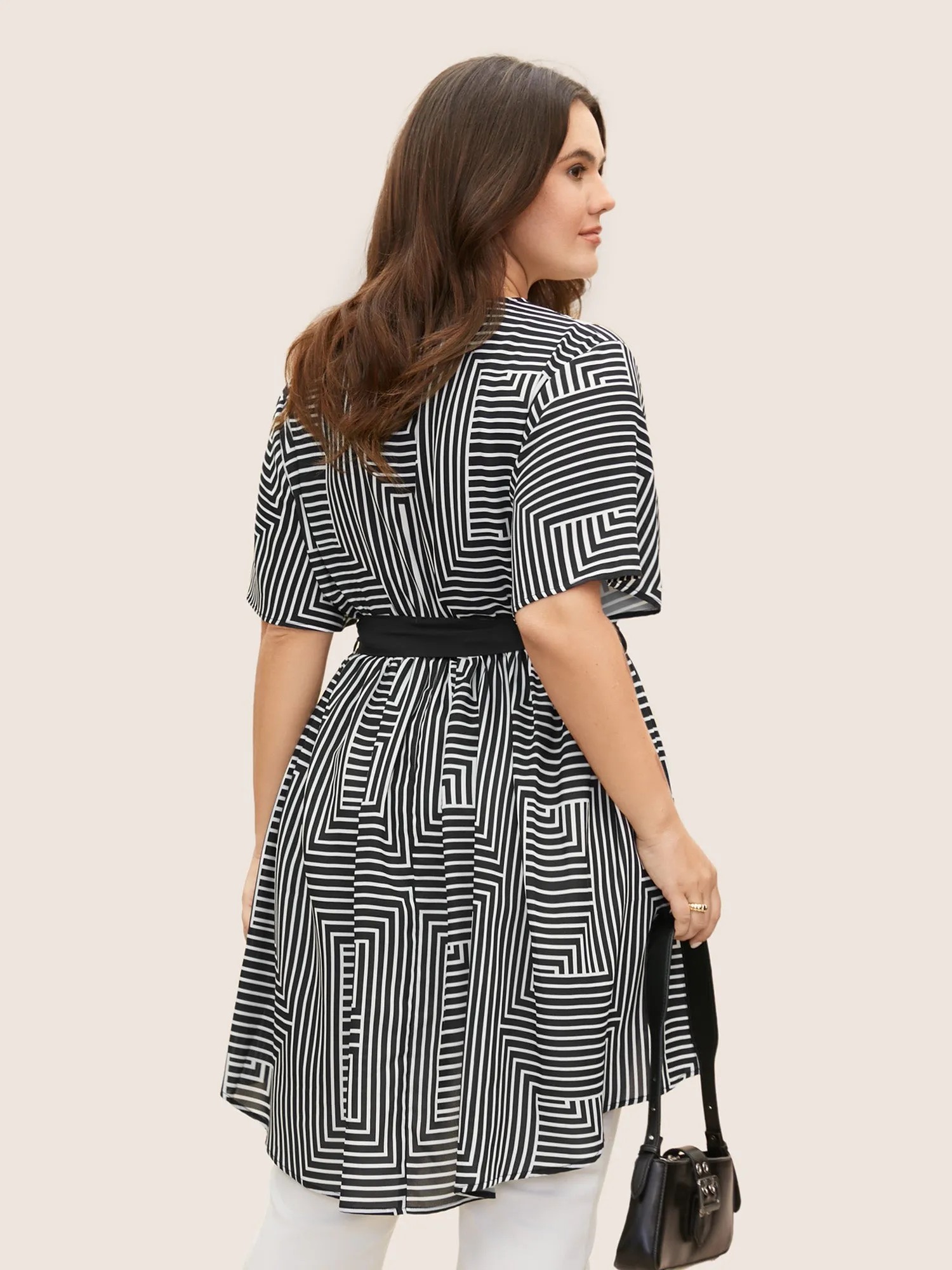 Geometric Striped Overlap Collar Pocket Blouse sold by Bloomchic product image thumbnail 3