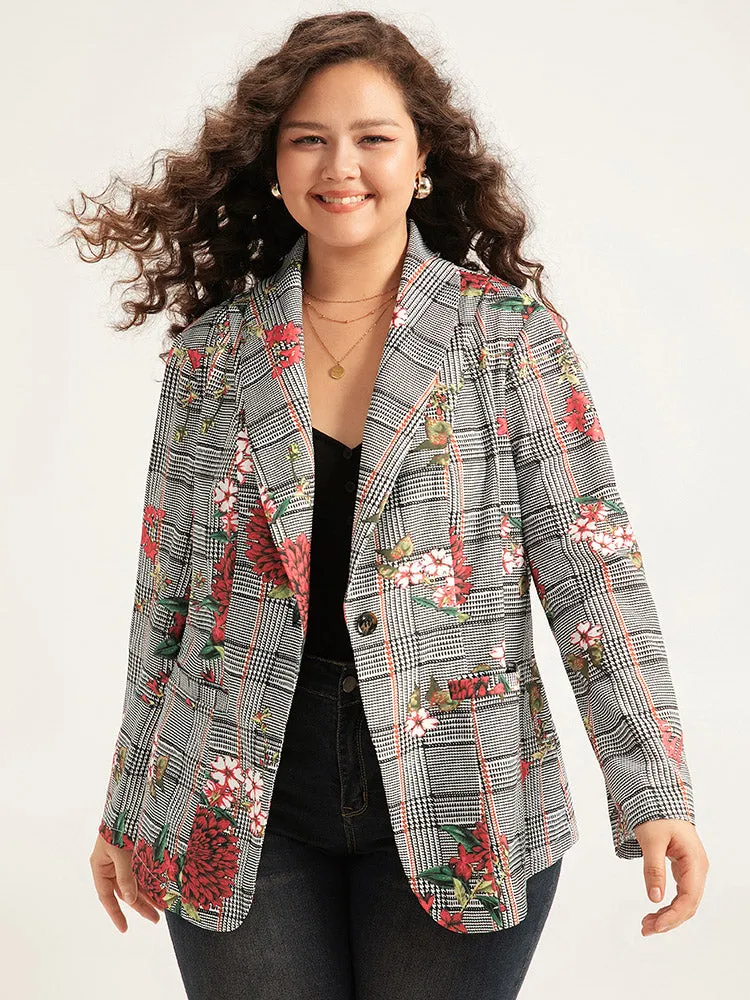 Floral Plaid Patchwork Pocket Blazer sold by Bloomchic