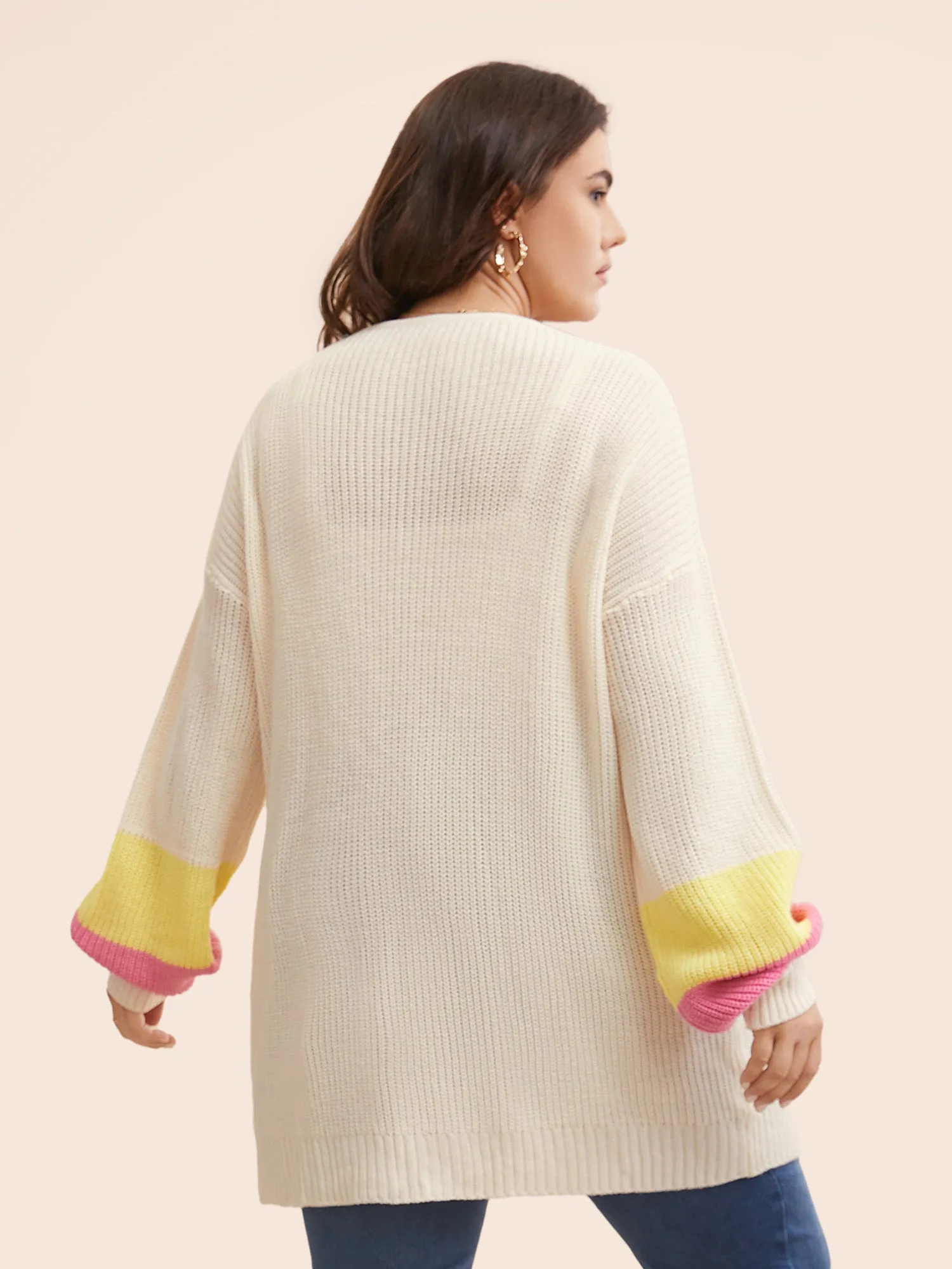 Colorblock Contrast Lantern Sleeve Pocket Cardigan sold by Bloomchic product image thumbnail 2