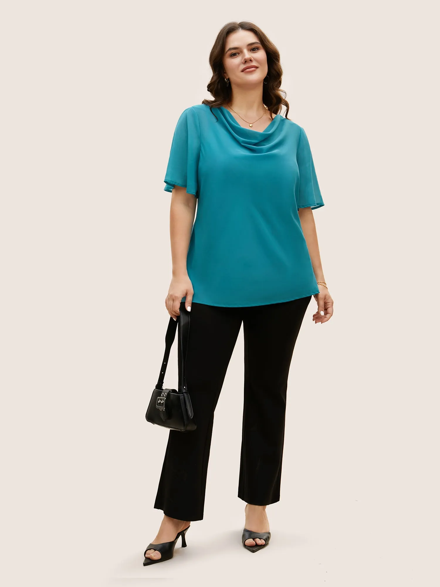 Cowl Neck Chiffon Mesh Flutter Sleeve Blouse sold by Bloomchic product image thumbnail 2