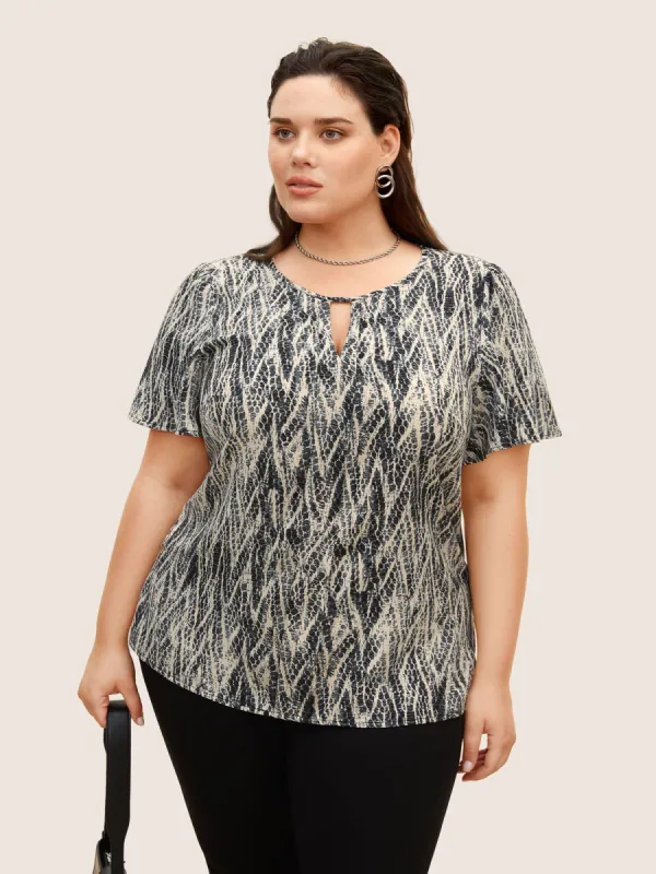 Snakeskin Print Keyhole Pleated Blouse sold by Bloomchic