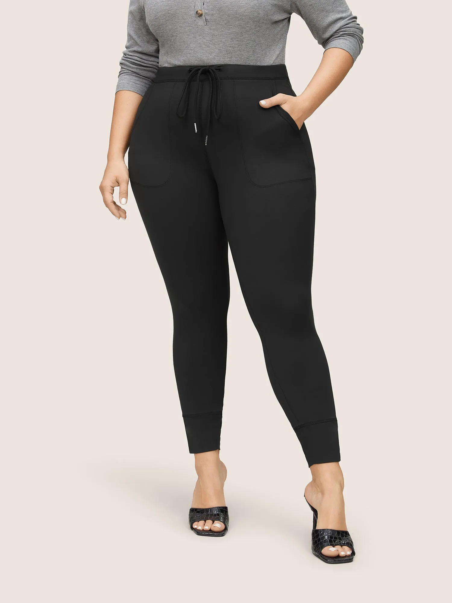 Solid Drawstring Elastic Waist Skinny Leggings sold by Bloomchic product image thumbnail 2