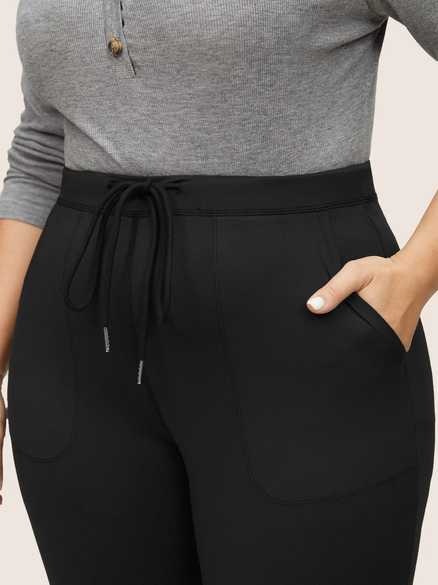 Solid Drawstring Elastic Waist Skinny Leggings sold by Bloomchic product image thumbnail 4