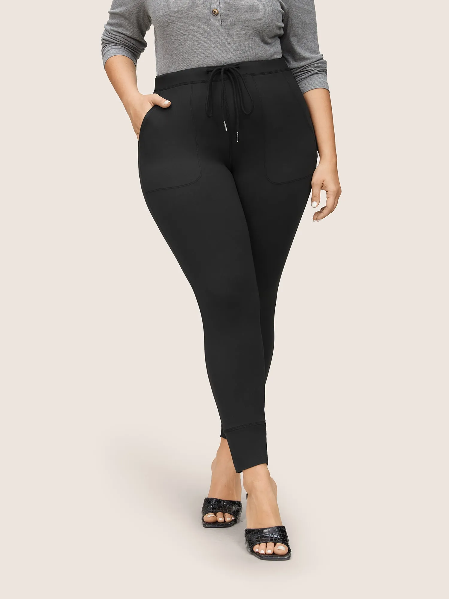 Solid Drawstring Elastic Waist Skinny Leggings sold by Bloomchic