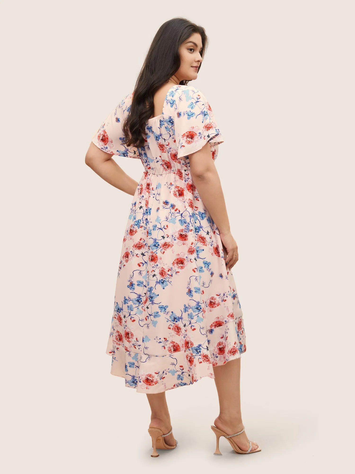 Square Neck Floral Print Gathered Drawstring Dress sold by Bloomchic product image thumbnail 3