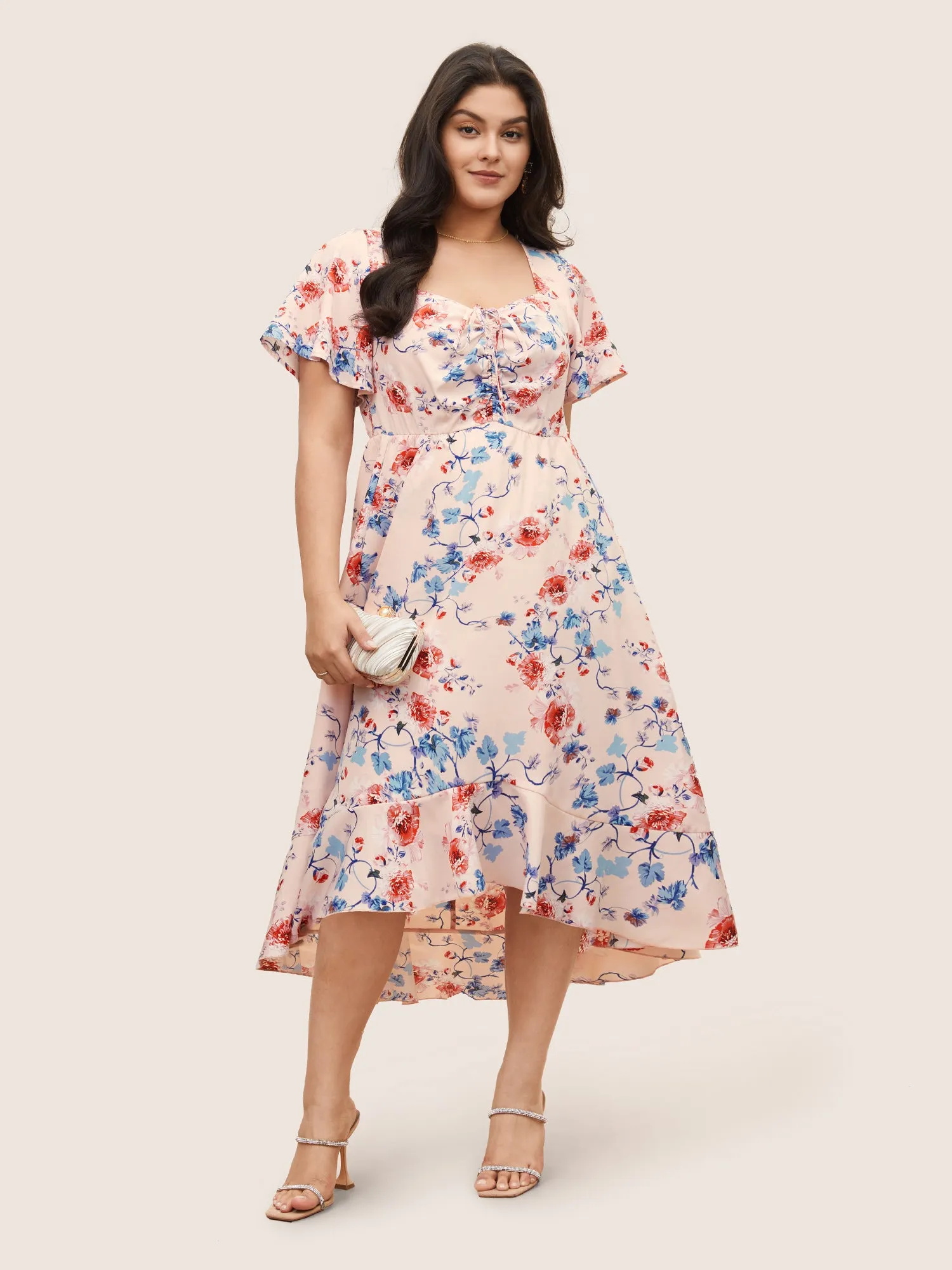 Square Neck Floral Print Gathered Drawstring Dress sold by Bloomchic product image thumbnail 2