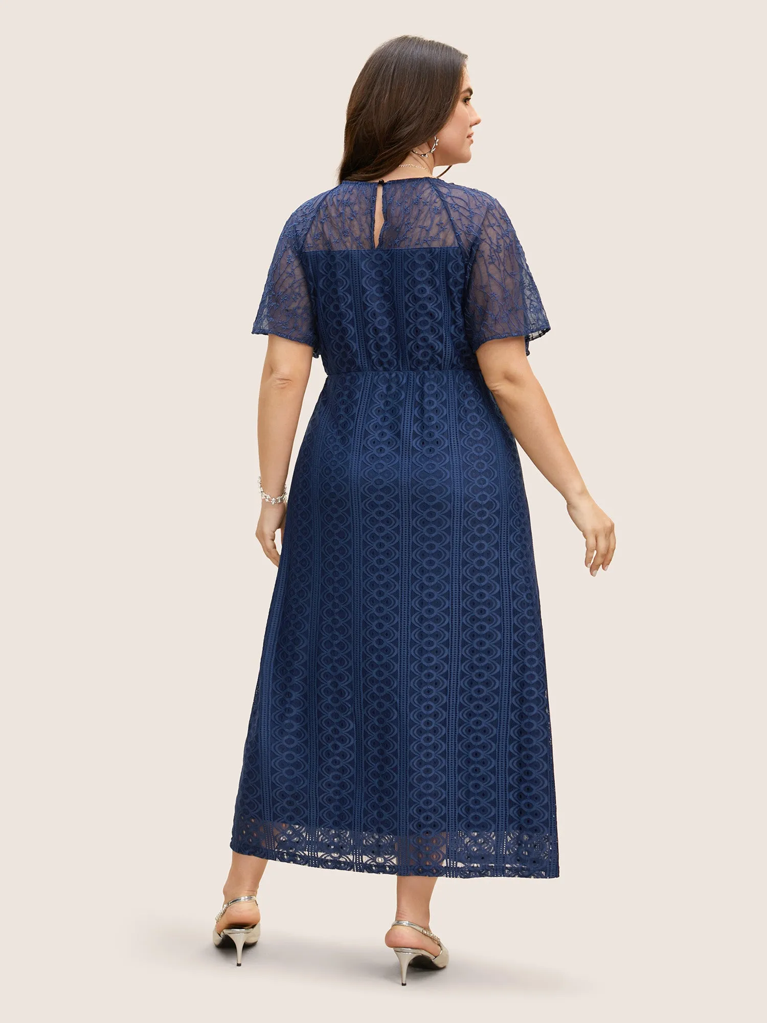 Crochet Lace Mesh Raglan Sleeve Maxi Dress sold by Bloomchic product image thumbnail 3