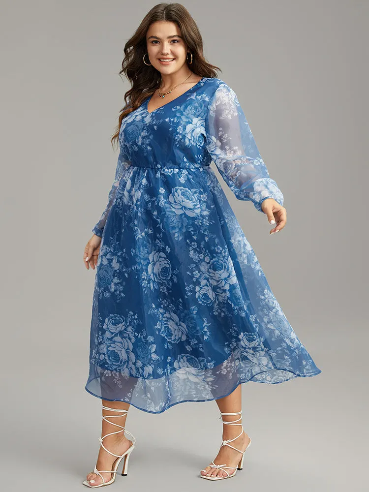 Silhouette Floral Print Elastic Cuffs Mesh Dress sold by Bloomchic product image thumbnail 2