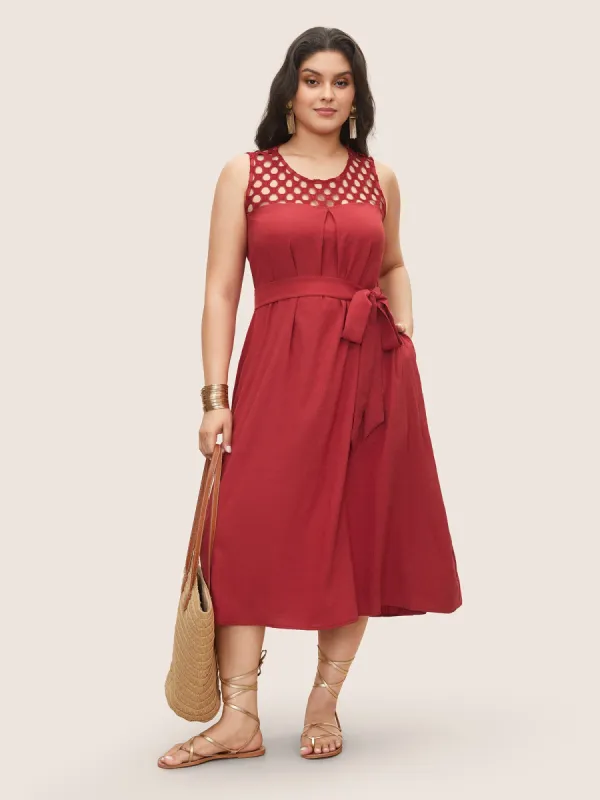 Solid Cut Out Patchwork Belted Sleeveless Dress sold by Bloomchic