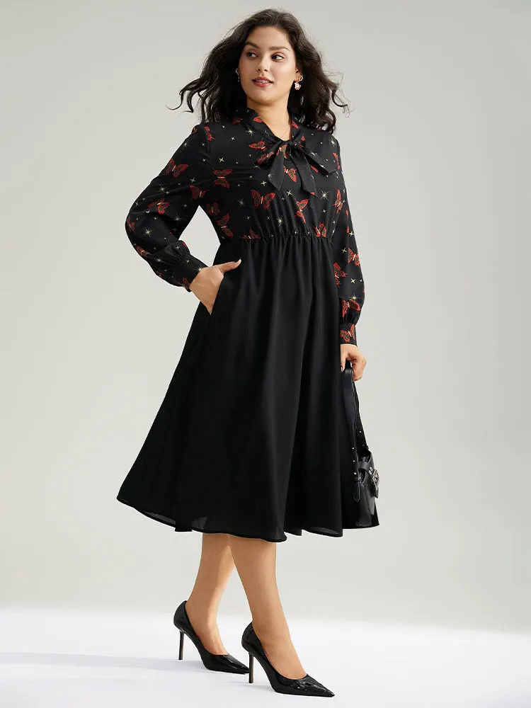 Christmas Butterfly Patchwork Tie Neck Dress sold by Bloomchic product image thumbnail 2