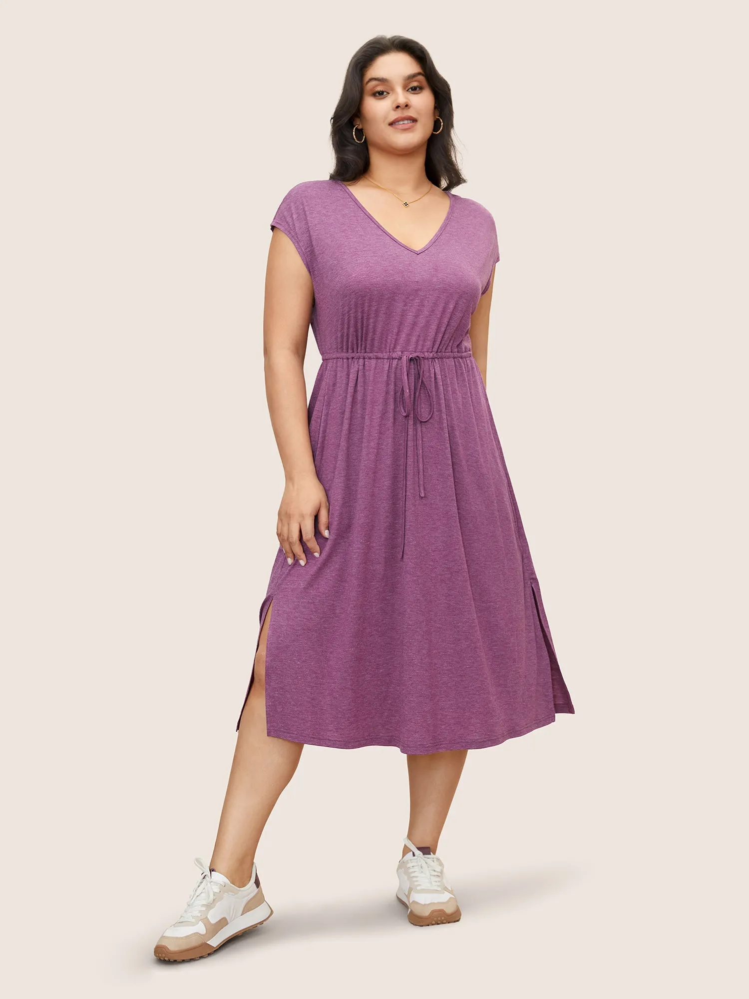 Supersoft Essentials Solid Heather Drawstring Dress sold by Bloomchic