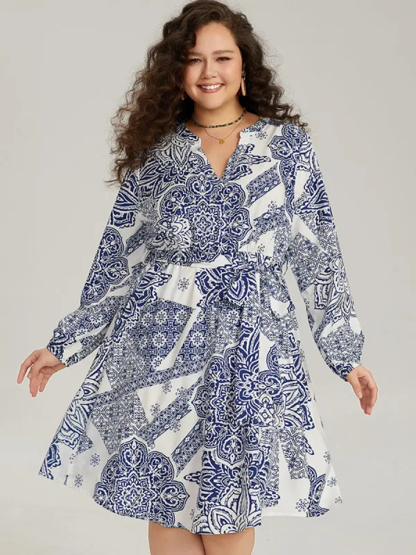 Bandana Print Notched Belted Dress sold by Bloomchic