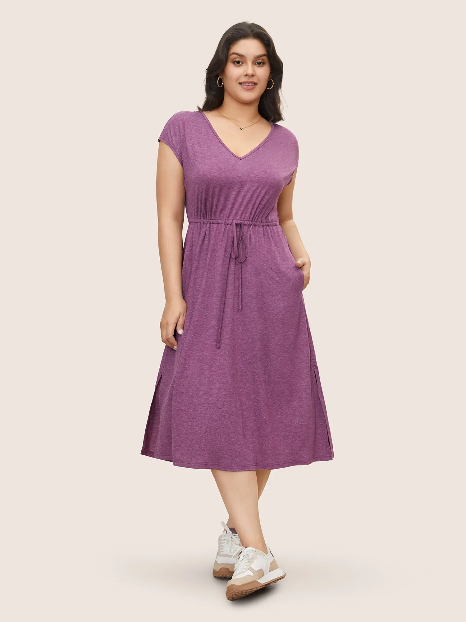 Supersoft Essentials Solid Heather Drawstring Dress sold by Bloomchic product image thumbnail 2