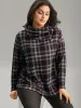 Plaid Funnel Neck Button Detail T-shirt sold by Bloomchic