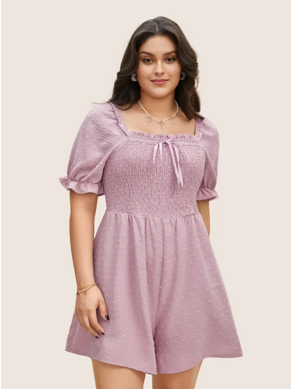 Plain Textured Shirred Frill Trim Romper sold by Bloomchic