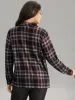 Plaid Funnel Neck Button Detail T-shirt sold by Bloomchic