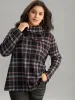 Plaid Funnel Neck Button Detail T-shirt sold by Bloomchic