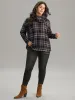 Plaid Funnel Neck Button Detail T-shirt sold by Bloomchic