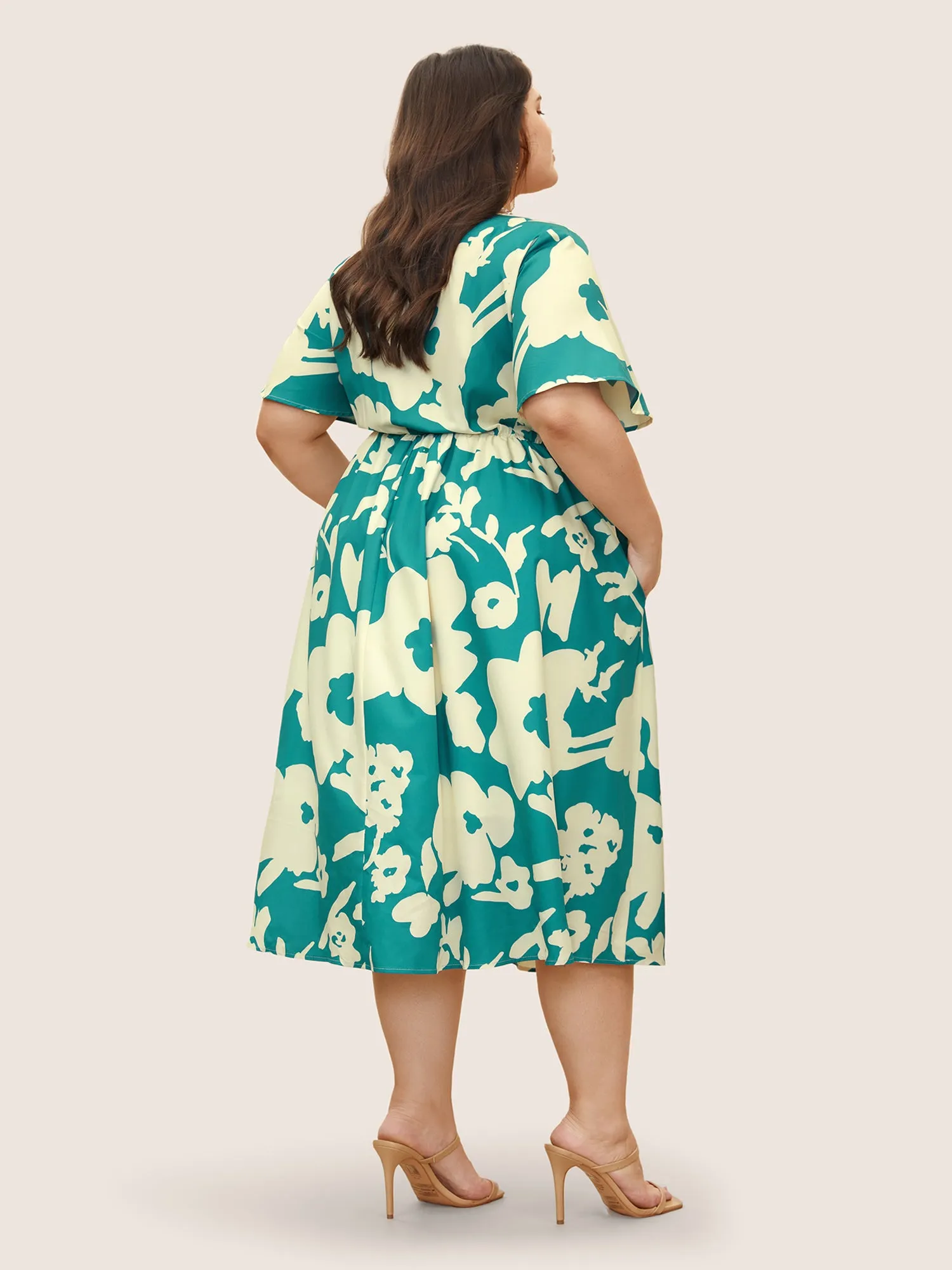 Silhouette Floral Print Shirred Flutter Sleeve Dress sold by Bloomchic product image thumbnail 3