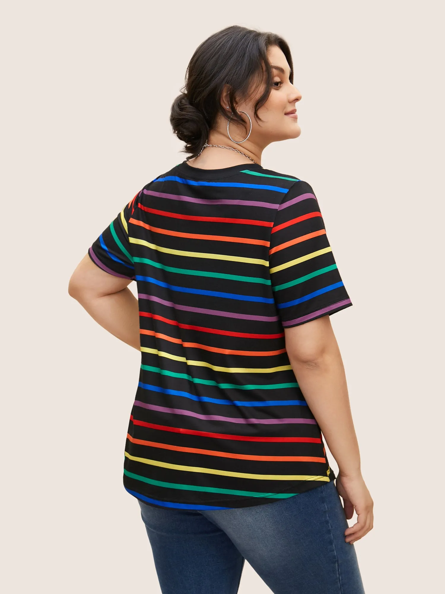 V Neck Contrast Striped Stretched T-shirt sold by Bloomchic product image thumbnail 5