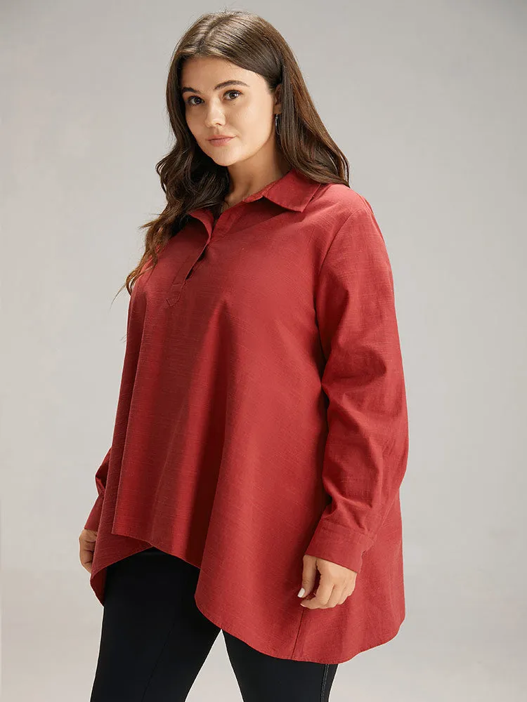 Cotton Curved Hem Button Down Blouse sold by Bloomchic product image thumbnail 3