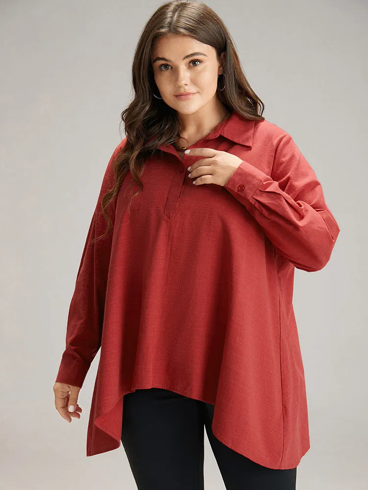 Cotton Curved Hem Button Down Blouse sold by Bloomchic