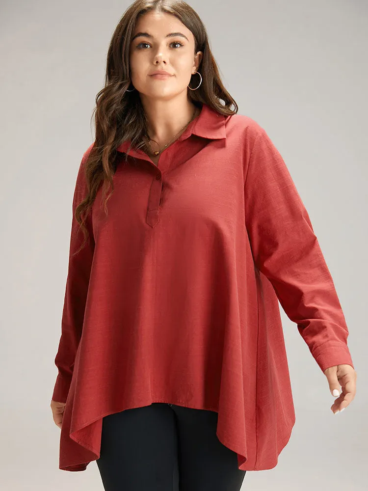Cotton Curved Hem Button Down Blouse sold by Bloomchic product image thumbnail 5