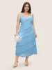 V Neck Ruffle Trim Elastic Waist Cami Dress sold by Bloomchic