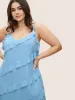 V Neck Ruffle Trim Elastic Waist Cami Dress sold by Bloomchic