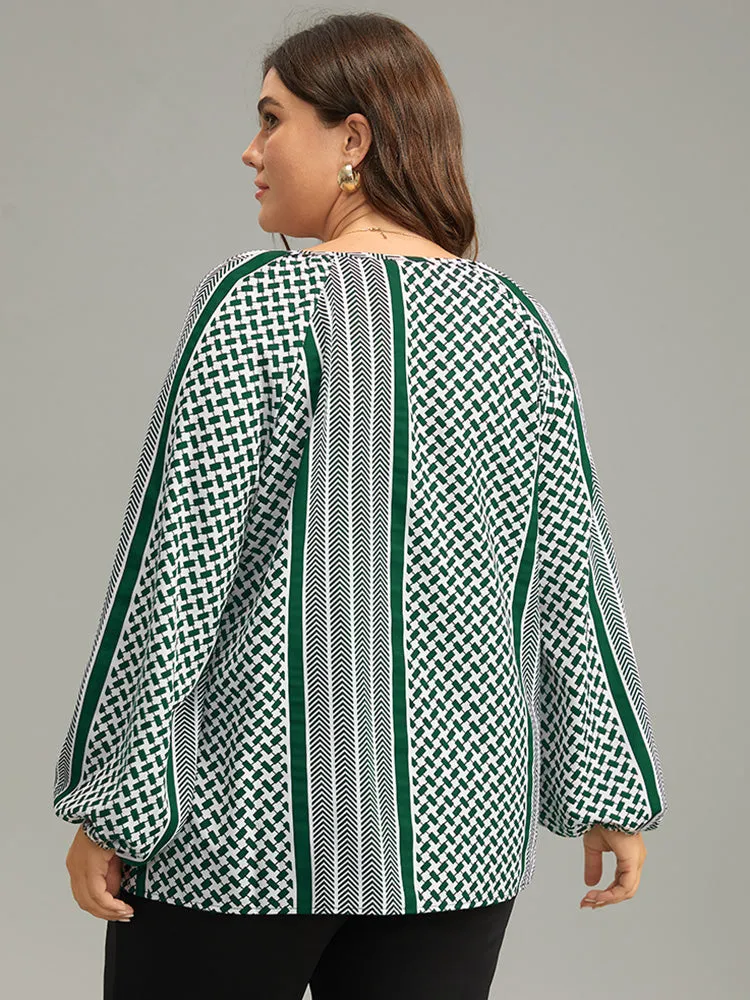 Geo Striped Tie Lantern Sleeve Blouse sold by Bloomchic product image thumbnail 5